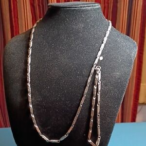 Vintage Silver Tone Metal Greek Key Pattern Link Necklace